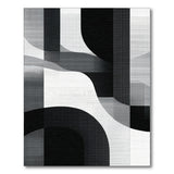 Black and White Modern Curved Geometric Black White Area Rug