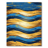 Blue Gold Wavy Brushstroke Abstract Area Rug