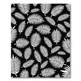 Bold White Palm Fronds Area Rug on Black