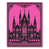 Gothic Cathedral Silhouette Pink Area Rug