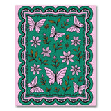 Whimsical Pink Butterflies Floral Green Rug