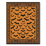 Orange Halloween Bats Area Rug with Ornate Borders