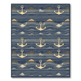 Navy Nautical Anchor Wave Coastal Rug