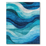 Modern Blue Ocean Wave Abstract Washable Area Rug, Low Pile Non-Slip Pet Friendly