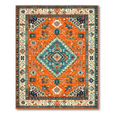 Orange Orange Teal Traditional Persian Area Rug