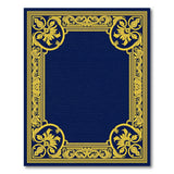 Navy Blue Gold Ornate Floral Border Area Rug
