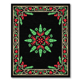 Ornate Red Green Holly Floral Medallion Rug