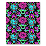 Vibrant Calavera Cat Skull Floral Area Rug