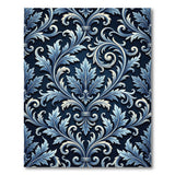 Elegant Navy Acanthus Baroque Damask Rug