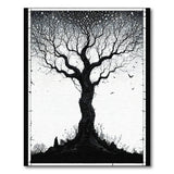 Ethereal Twisted Tree with Ravens Black White Rug