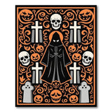 Grim Reaper Halloween Area Rug with Pumpkins Skulls