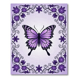 Purple Butterfly Floral Frame Area Rug