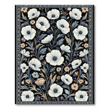White Poppy Floral Area Rug on Black