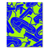 Vibrant Blue Abstract Curves on Green Area Rug