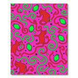 Playful Red Cartoon Cats Green Lanterns Pink Rug