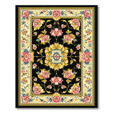 Black Persian Floral Area Rug with Pink Peonies Gold