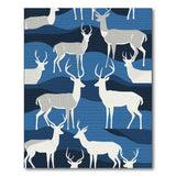 Navy Blue Deer Silhouette Wave Pattern Area Rug