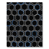 Modern Black Hexagon Geometric Area Rug with Blue Accents