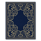 Navy Blue Gold Ornate Scroll Border Area Rug