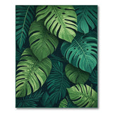 Coastal Beach Lush Monstera Leaves Green Area Rug
