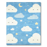 Whimsical Clouds Stars Blue Kids Area Rug