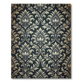 Opulent Black Gold Damask Floral Area Rug