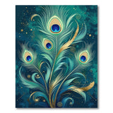Teal Peacock Feathers Area Rug with Gold Accents