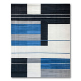 Modern Geometric Block Area Rug in Black Blue Grey