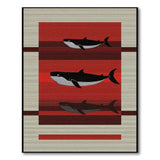 Red Whale Silhouette Striped Area Rug