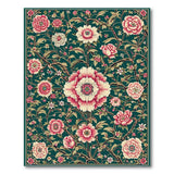 Vintage Green Peony Floral Area Rug