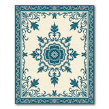 Blue and Teal Teal Floral Medallion Cream Area Rug