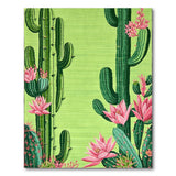 Vibrant Green Cactus Pink Bloom Area Rug