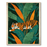 Prowling Tiger Jungle Leaves Area Rug