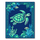 Coastal Beach Teal Sea Turtle Coral Reef Area Rug