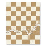Tan Checkered Gingham Rug with Cream Wave Splash