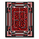 Bold Red Maze Labyrinth Geometric Area Rug