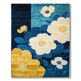 Blue Teal Anemone Floral Area Rug