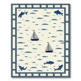 Nautical Sharks Sailboats Fish Area Rug