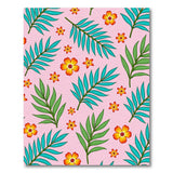 Pink Tropical Palm Leaves and Hibiscus Flower Rug