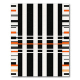 Bold Black White Striped Area Rug with Orange Accents