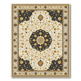 Opulent Ivory Persian Medallion Area Rug with Navy Gold
