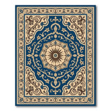 ODIKA Washable Blue and Beige Traditional Medallion Rug, Low Pile Non-Slip Area Rug, Pet & Kid Friendly