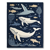 Blue and Teal Kids Cartoon Playful Whale Ocean Kids Area Rug