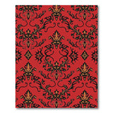 Red Damask Floral Area Rug with Gold Accents