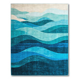 Layered Teal Blue Ocean Waves Area Rug