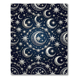 Celestial Silver Moons Stars Navy Area Rug