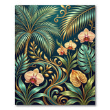 Teal Gold Tropical Palm Orchid Area Rug