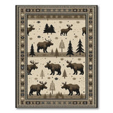 Rustic Moose Silhouette Winter Forest Area Rug