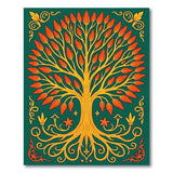 Golden Tree of Life Area Rug with Fiery Leaves