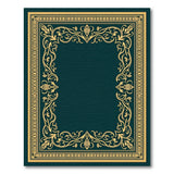 Deep Teal Area Rug with Ornate Gold Border